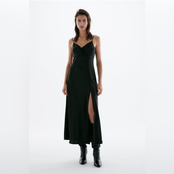 Black Satin Dress Size L - Picture 1 of 6